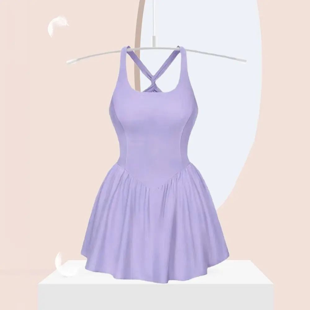 Cross Strap Girls Sling A-line Skirt Pleated Sporty Style Teenagers Dress High Waist Slim Fit Sleeveless Short Dress Beach