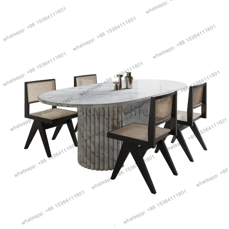 

Big flower white natural marble rice table Italian designer light luxury restaurant creative high-end French