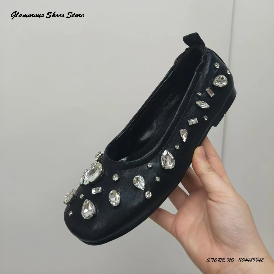 

Crystal-embellished Ballerina Shoes Casual Round Toe Slip On Flats Shoes 2025 Spring Autumn Solid Shallow Women's Casual Shoes