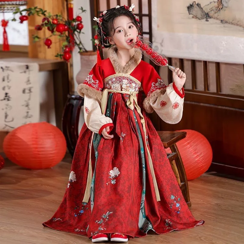 

2026 New Girl Embroidered Winter Hanfu Children's Ancient Style Costume New Year's Hanfu Set Chinese Tang Costume Hanfu LI809