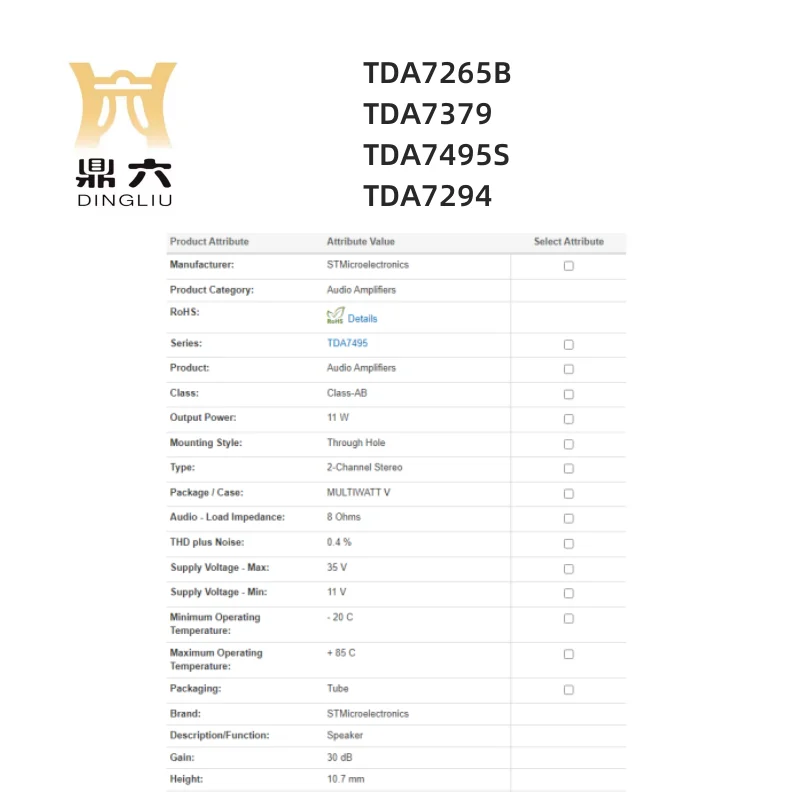 TDA7265B TDA7379 TDA7495S TDA7294  Audio Amplifiers
