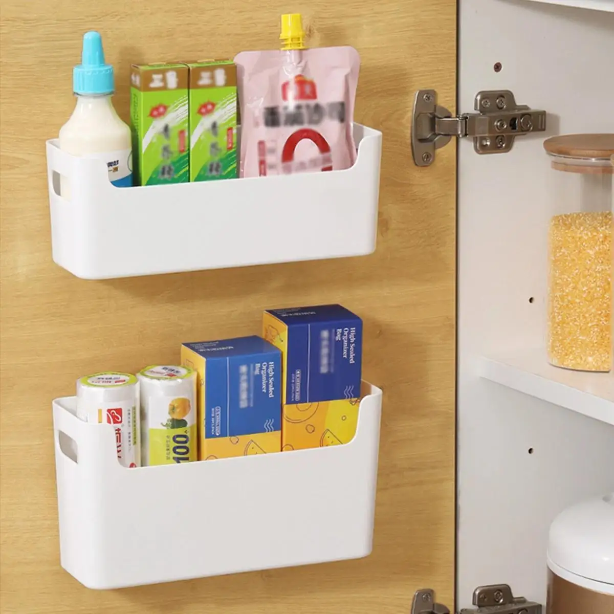 

Wall Hanging Storage Box Bathroom Cosmetics Organizer Kitchen Cabinet Door Seasoning Storage Home Remote Control Sundries Holder