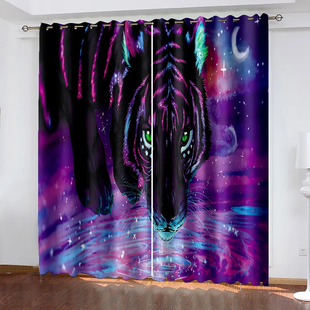 Morden 3D Window Curtain tiger print Luxury Blackout For Living Room 3d stereoscopic curtains