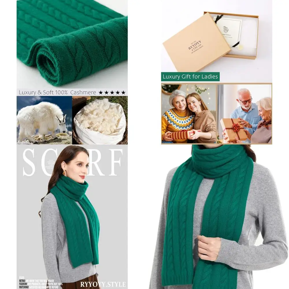 

Luxurious Lightweight 100% Cashmere Cable Knit Scarf in Forest Green for Women