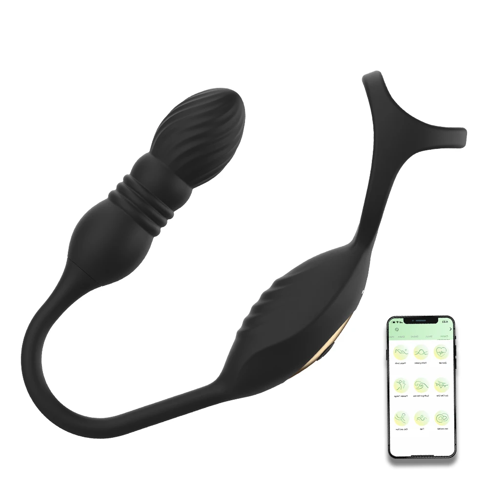 Remote Control 3 in 1 Anal Vibrator With Penis Ring Double Ring Thrusting Prostate Massager Delay Ejaculation Sex Toys for Men