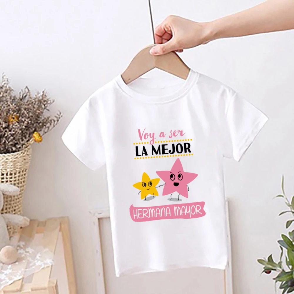 I\'m Being Promoted To Big Sister/Brother 2024 T-shirt Baby Announcement T Shirt Kids Spanish Print Children Tops Summer Clothes