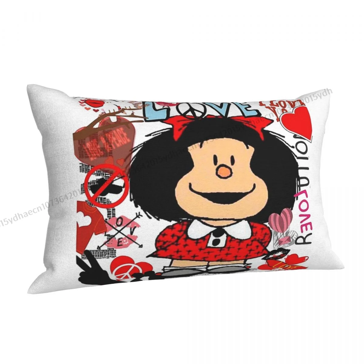 Love And Mafalda Surrounded By Hearts Pillow Case Valentine's Day Cushion Covers Home Sofa Chair Decorative Backpack Covers