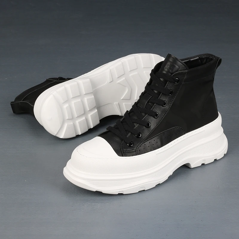 New Black Trendy Versatile Casual High Top Canvas Shoes Lightweight and Comfortable Thick Sole Increase Strength and Wear