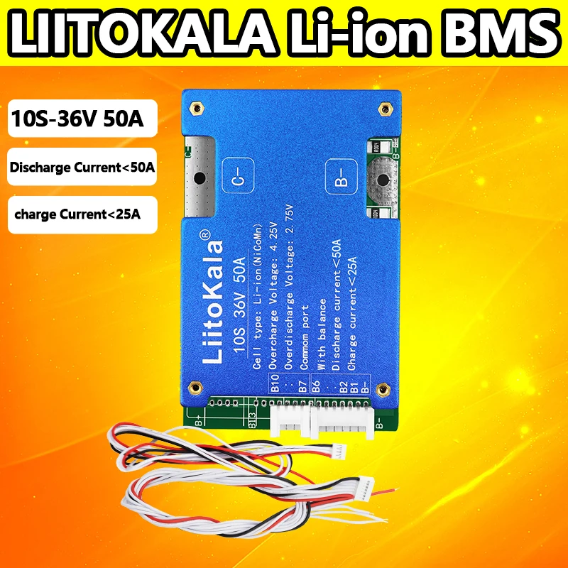 

Литиевая батарея Liitokala 10S 36V50A с использованием балансира для защиты зарядки и разрядки BMS
