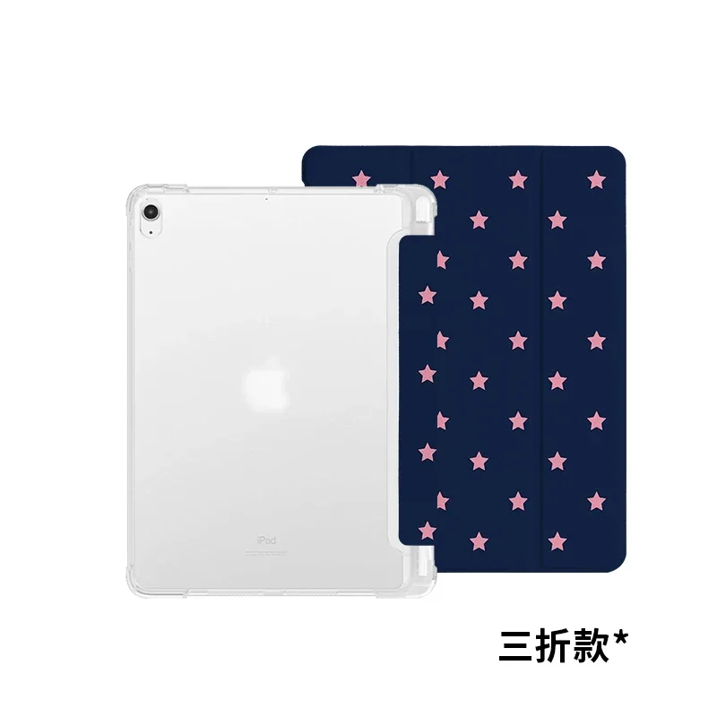 Pink Star Korea INS Style Simple Exquisite For iPad Case iPad 10 9 8 7 Air 5 4 3 2 Pro 11 Mini Three Fold Transparency Cover