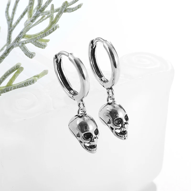 Retro Gothic Silver Color Skull Pendant Earrings Men and Women Fashion Casual Party Jewelry Halloween Gift