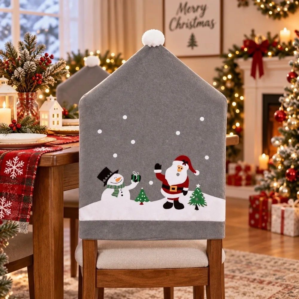 Chair Decor Santa Claus Christmas Chair Cover Snowman Stripe Grid Dining Chair Cover New Year Christmas Decorations Xmas Party
