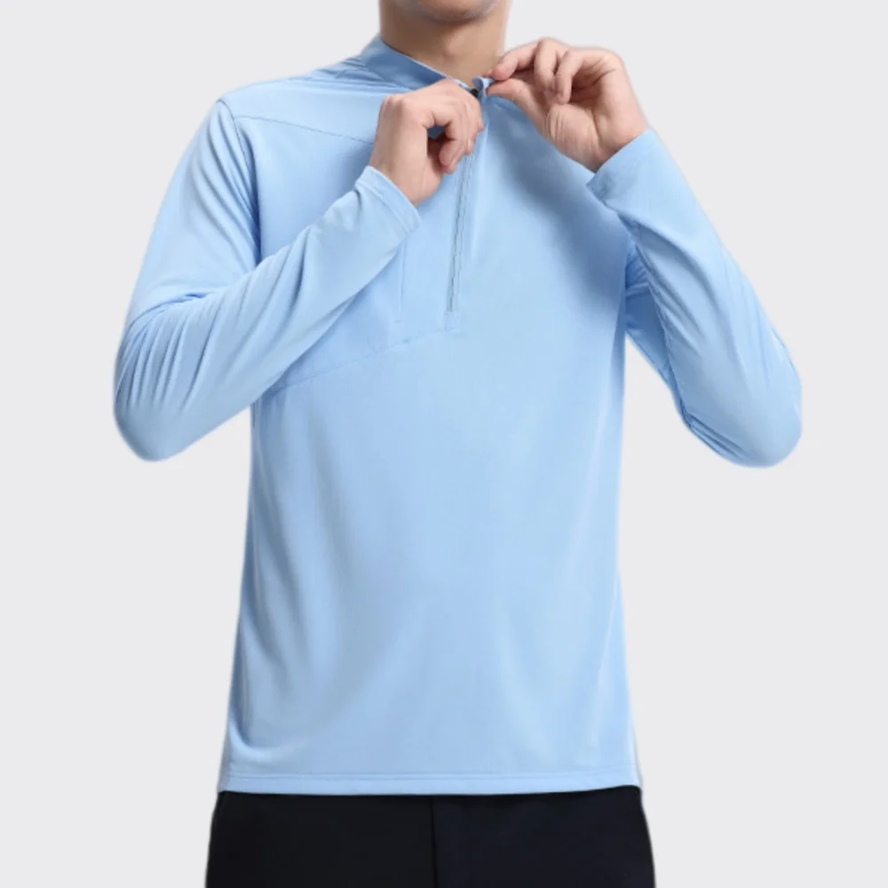 Men's Sport Half Zip Long Sleeve Men Fitness Running T-shirt Gym Fitness Workout Slim Fit Sport Shirt Sportswear Outdoor Casual