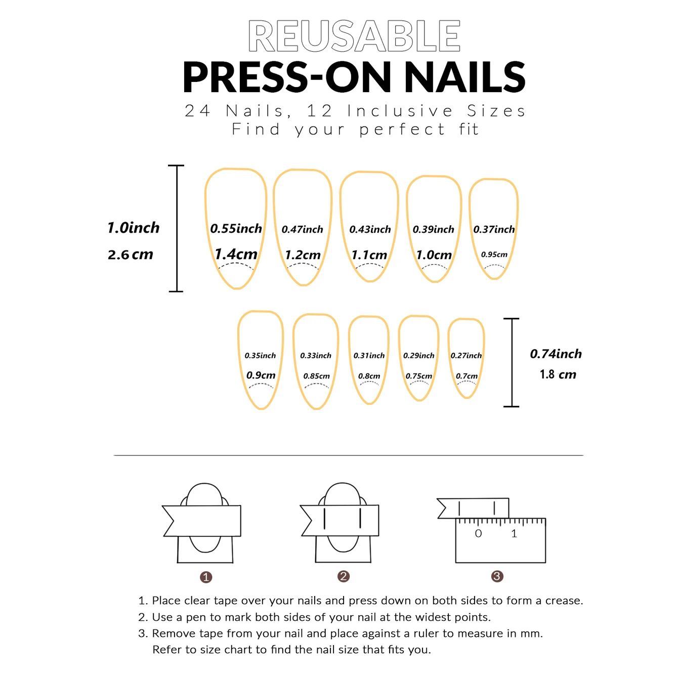24-teiliges Künstliches Nagelset „Upgrade Your Look With Golden Edge Mandel“, vollständige Abdeckung, 1 Nagelfeile und 1 Nagelkleber-Aufkleber-Set für Nägel