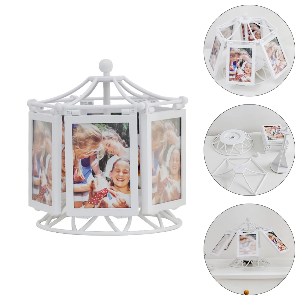 Picture Frames Photo Ferris Wheel Ornament Rotating Rotatable Display Desk Windmill 24x21cm Stand Tabletop White Office