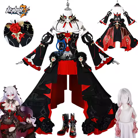 Hot Game Honkai Impact3 Theresa Apocalypse Cosplay Costume Anime Red Lolita Dress Wig Shoes Set for Women Comic Con Role Play