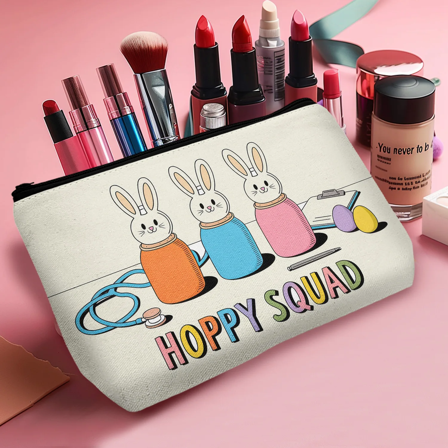 1Pc Easter Eggs Cartoon Cosmetic Bag Colorful Multi-Purpose Zippered Makeup Pouch With Coin Purse Birthday Present