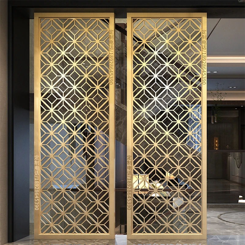 European stainless steel screen Internet celebrity light luxury partition metal hollow floating carving entrance American living