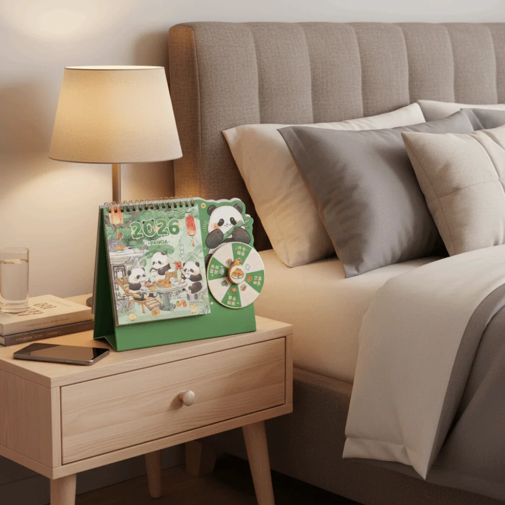 

Creative Cartoon Panda New Year Desktop Calendar Double Coil Thick Rotary Table Calendar 3D Tear-away Memo Desk Calendar Gift