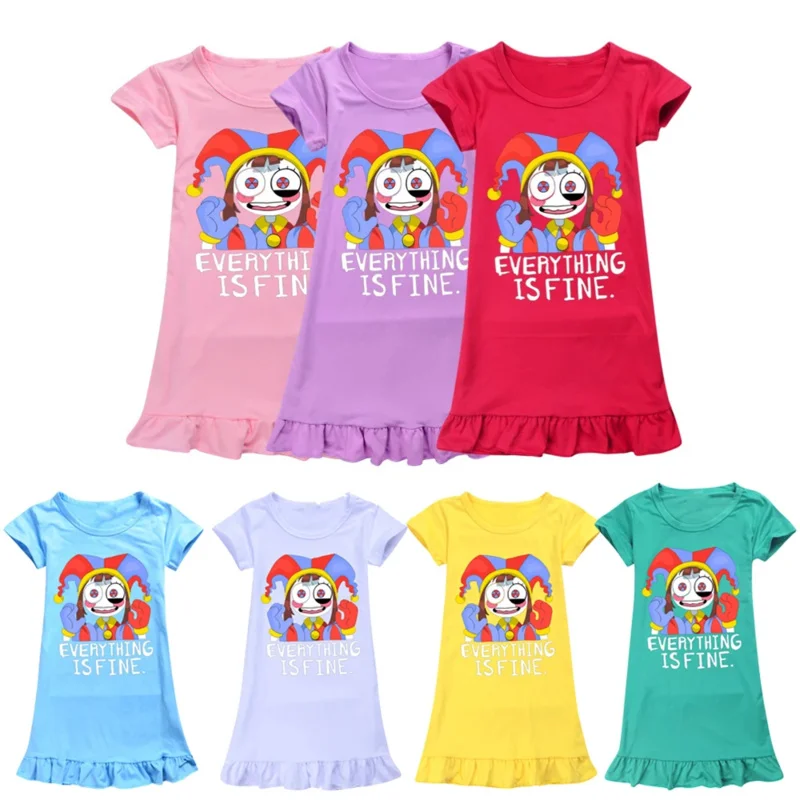 Digital Circus Pomni Nightdress Teen Girl Pajamas Dresses Children Cartoon Summer Nightgown Home Clothes Kids Sleepwear Gecelik