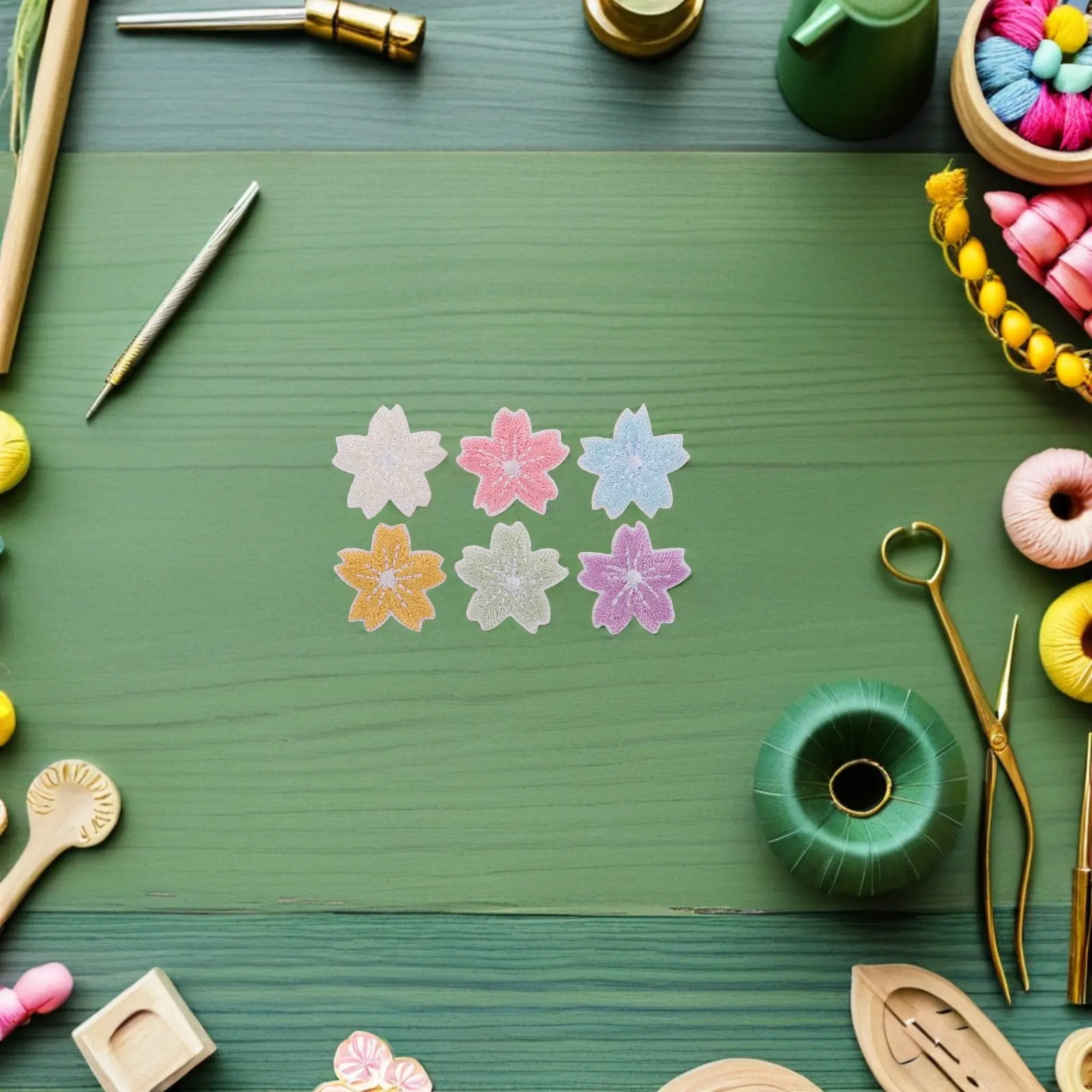 48Pcs Floral Embroidered Patches Cherry Blossom Design Self-Adhesive Cloth Appliques for Jeans Backpacks Books Scrapbook