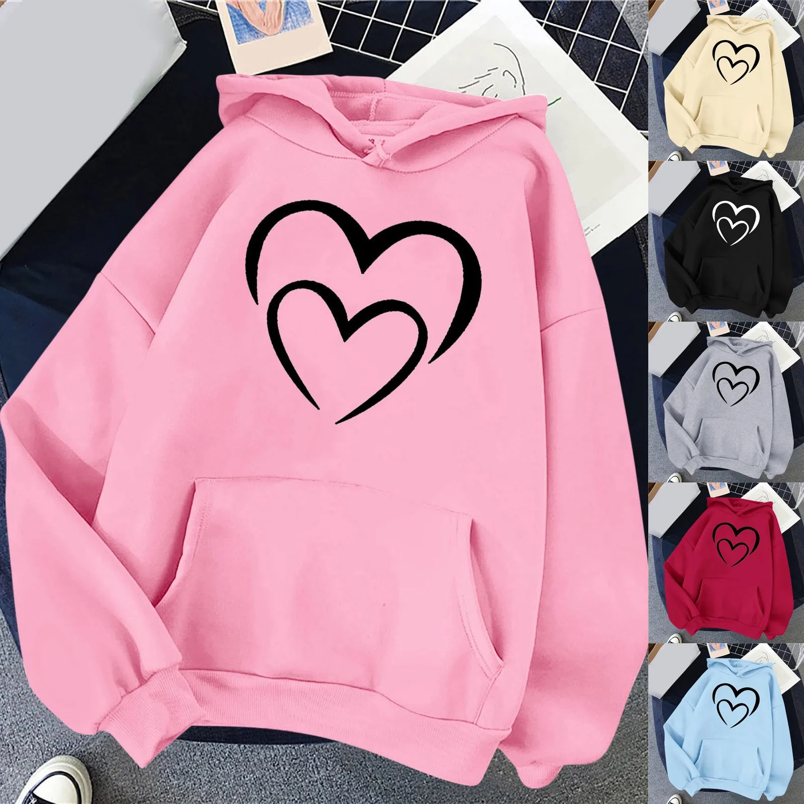 

Women'S Fashion Hoodies & Sweatshirts Long Sleeve Drawstring Hoodies Print Oversized Fall Tops Clothes Zip Front Sweatshirt