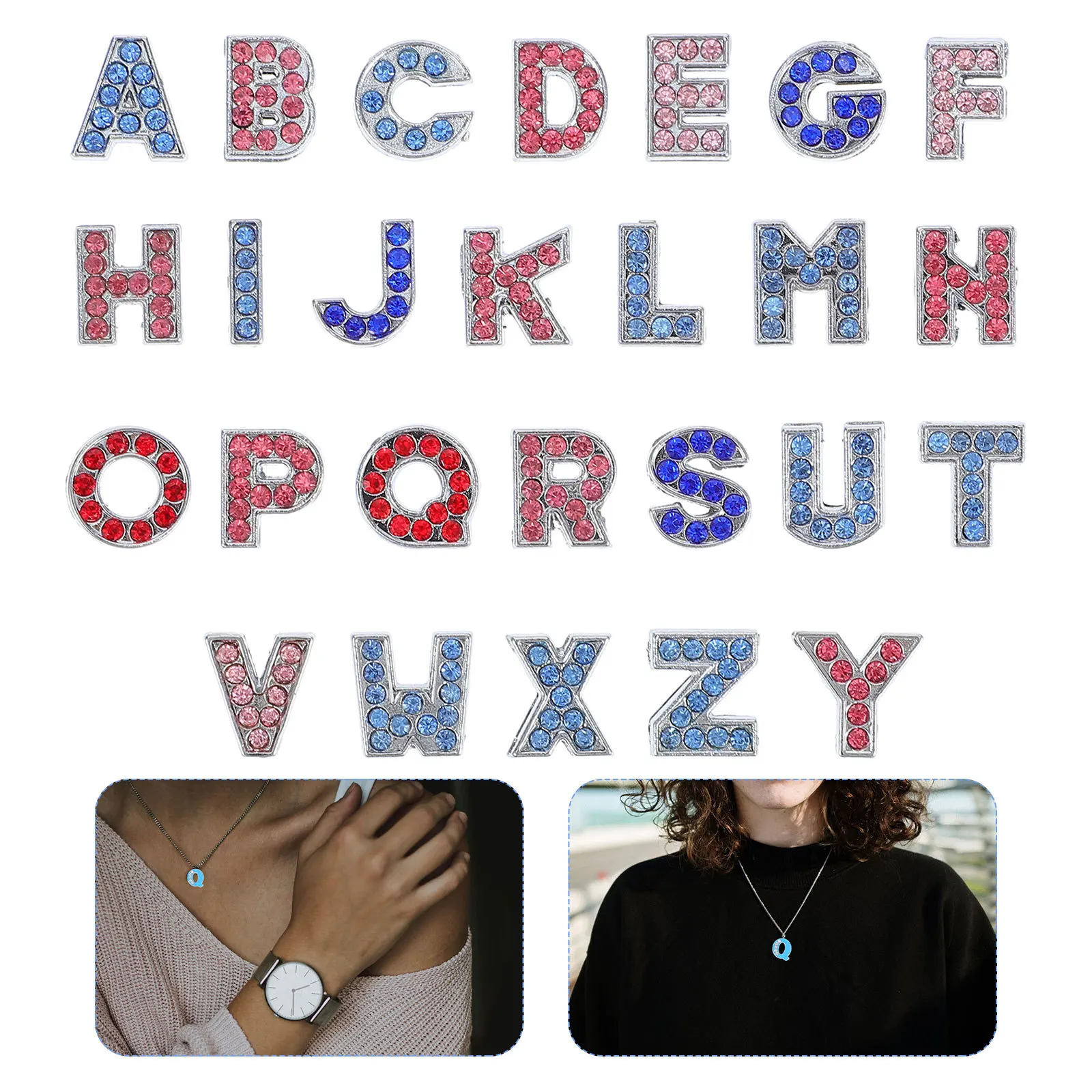 

26pcs Alphabet Rhinestone Charm Beads For Jewelry Making Diy Pendant Set Letter Accessories Craft Necklace Bracelet Decor A-Z