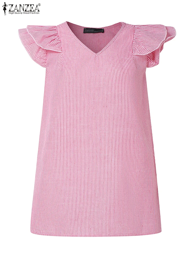 

2025 Summer Sleeveless Striped Tanks Tops 2025 ZANZEA Office Women Blouses Elegant V Neck Work Shirt Stylish Casual OL Blusas