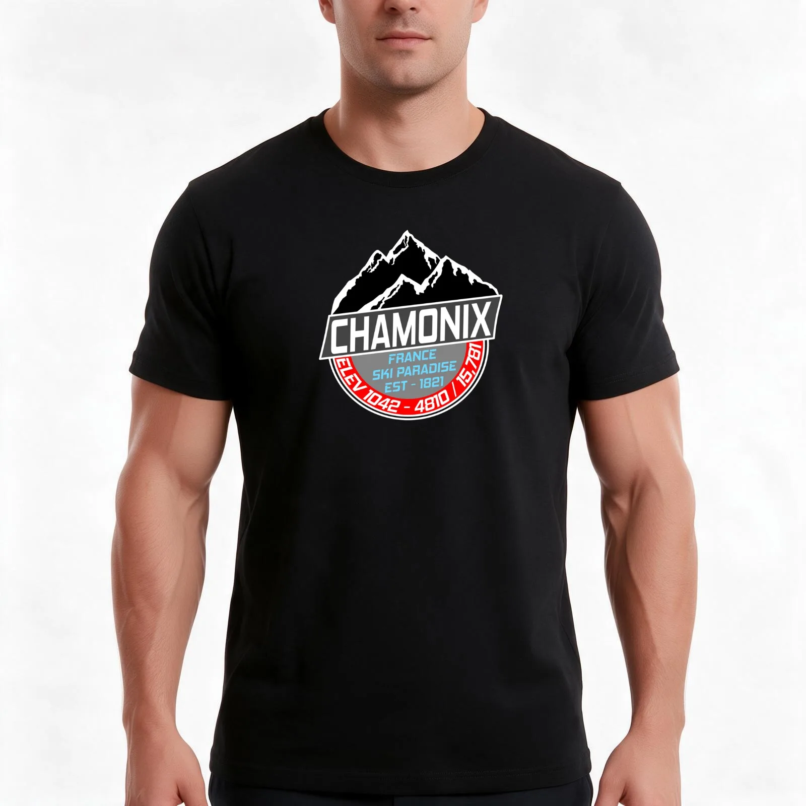 Ski Chamonix Mont Blanc France Skiing Paradise T-Shirt, Summer Casual Cotton Tee, Oversized Streetwear Tops, Unisex Men Women