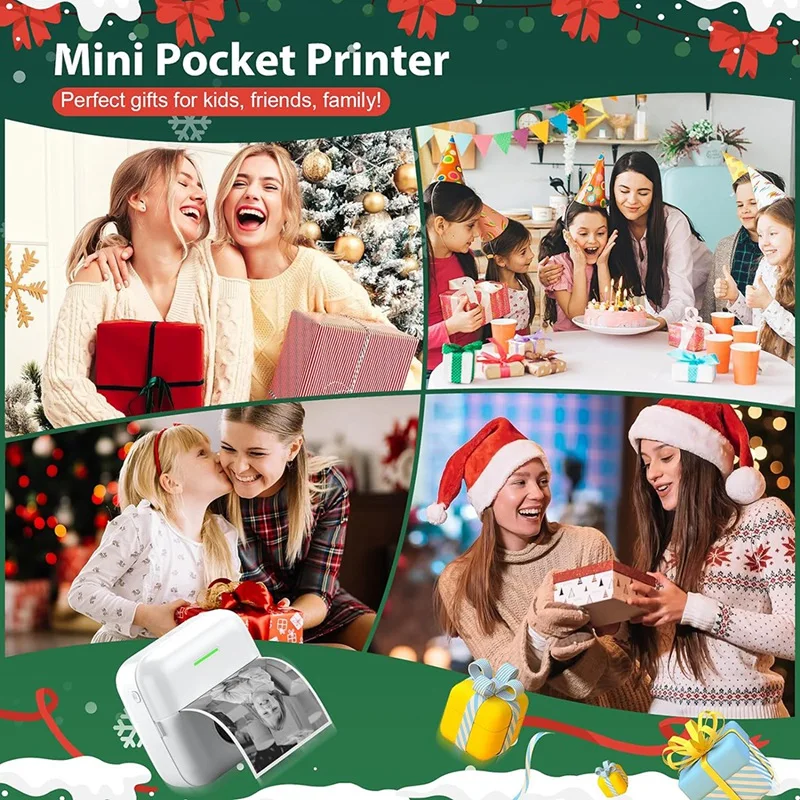 Mini Sticker Printer Maker Thermal Printer, Bluetooth Wireless Portable Phone Printer, Small Instant Pocket Printer Easy Install