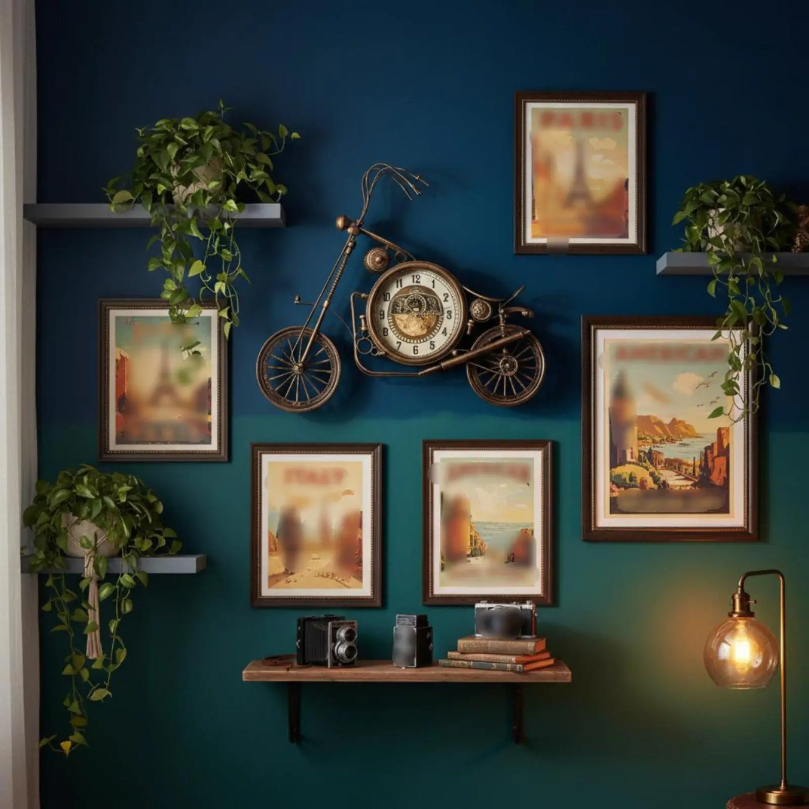 Wrought Iron Motorcycle Clock Distressed Finish Motorcycle Wall Clock Large Size for Store, Cafe, Living Room