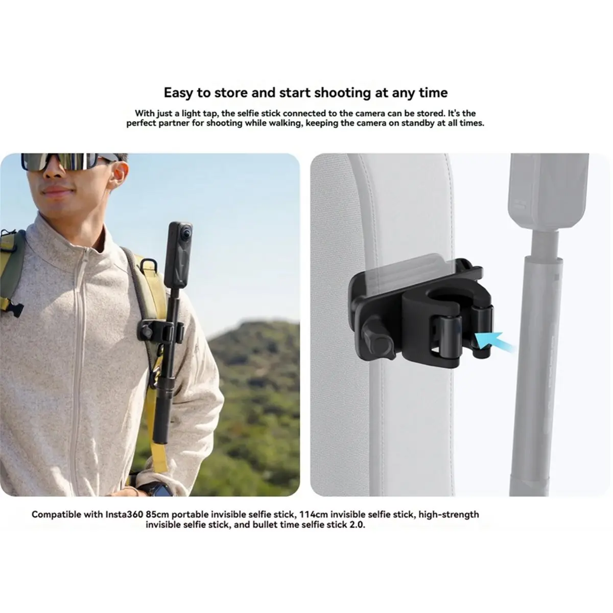 （2026 SUMMER）Selfie Stick Backpack Mount for X5/X4/AcePro2 Action Camera Universal Accessories
