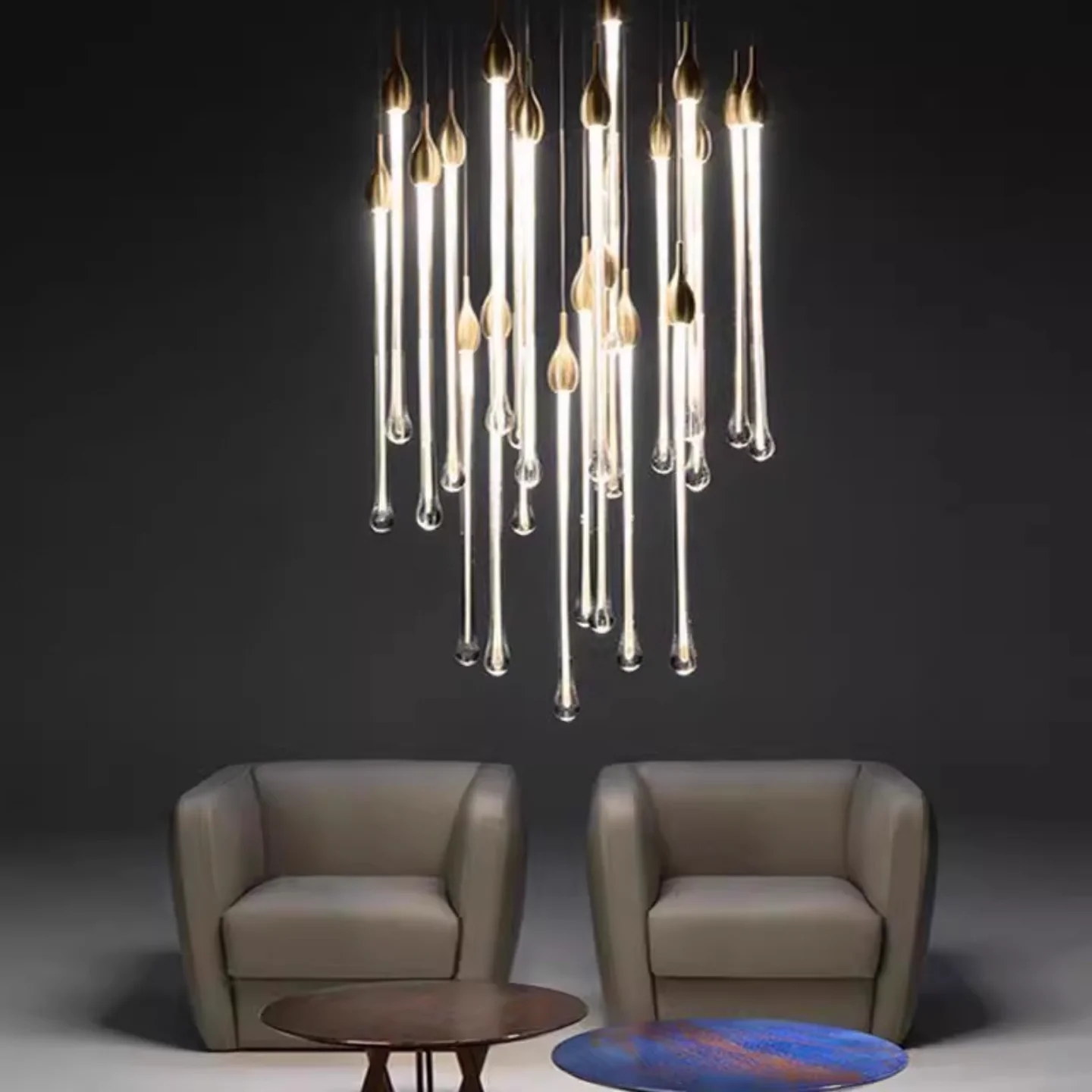 Decorative Nordic Style Luxury Crystal Chandelier with Water Drop Design Suspension Light for Staircase and Living Room