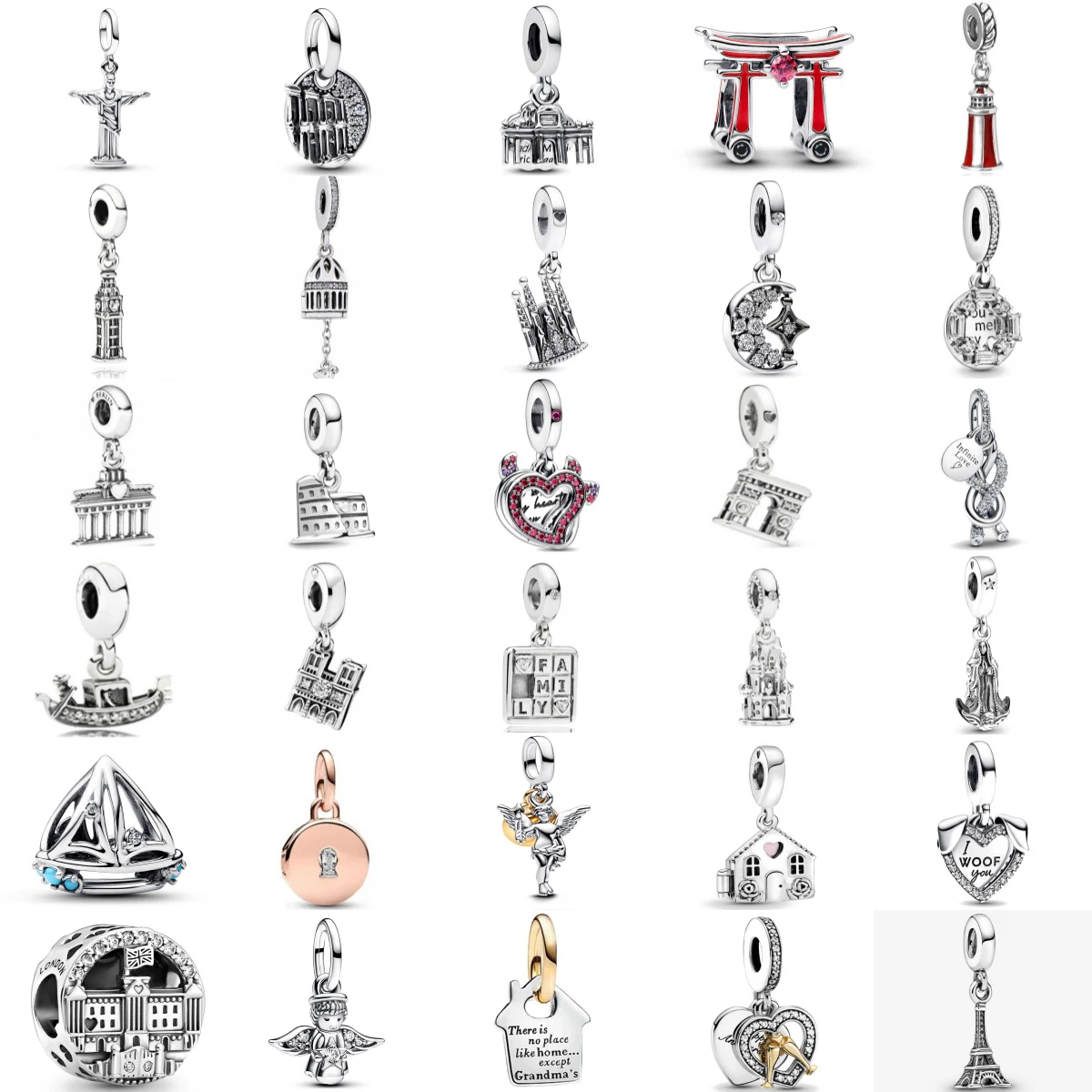 

New 925 Pure Silver Gate Tower Castle Ship Angel Charm DIY Pendant Fit for Original Bracelets Necklaces Women's Boutique Jewelry
