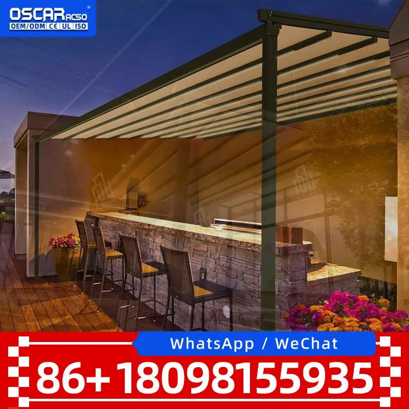 3x3 3x4 3x5 3x6 4x3 4x4 4x6 6x3 6x4 Modern Designs Swimming Pool Electric Pergola Roof Side Sun Screen Retractable Canopy Pergol view 2