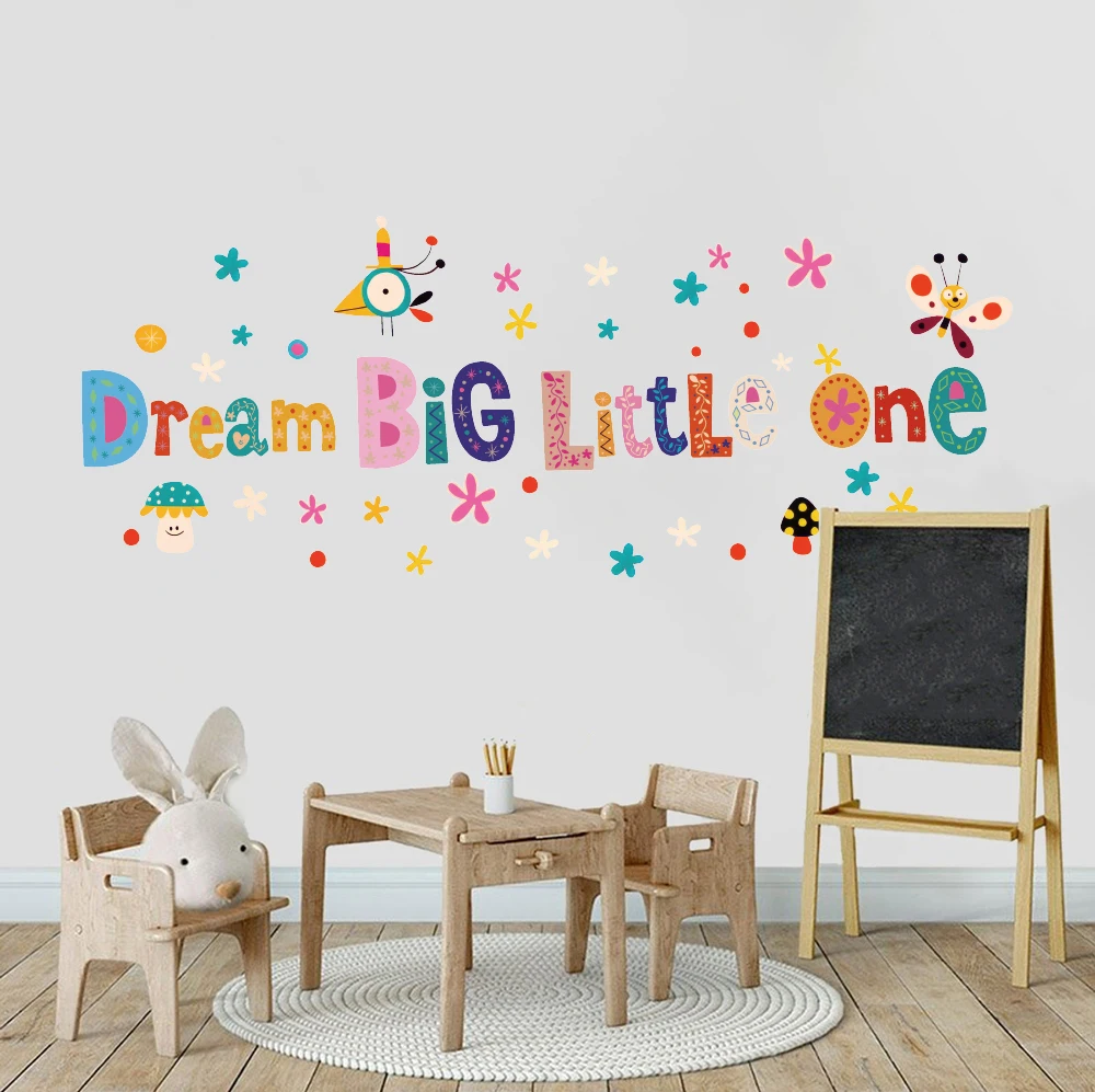 Dream Big Little One Wall Sticker Kidsroom Baby Nursery Inspirational Motivational Quote Wall Decal Bedroom Home Decor