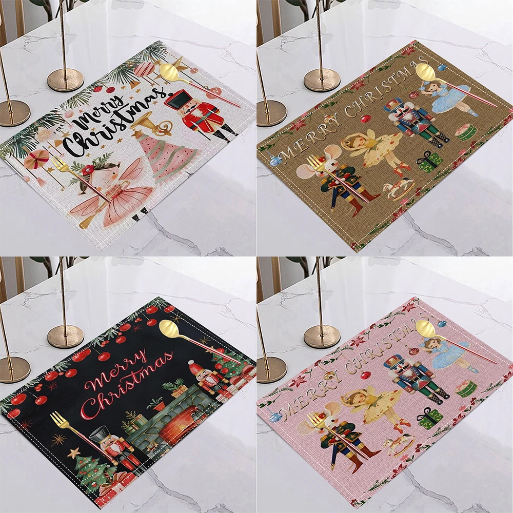 

Christmas Nutcracker Print Placemats Placemat Washable Rectangular Dining Table Mat for Indoor Gatherings Seasonal Table Decor