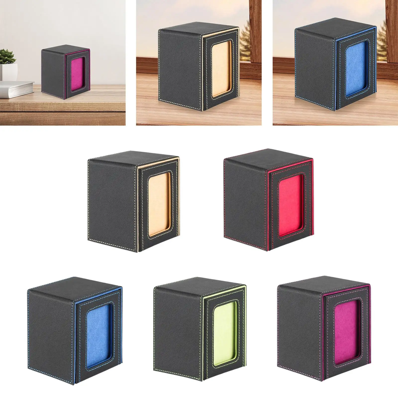 Trading Card Deck Box PU Leather Storage Case for Card Game Organizer with Transparent Window Portable Container for Children