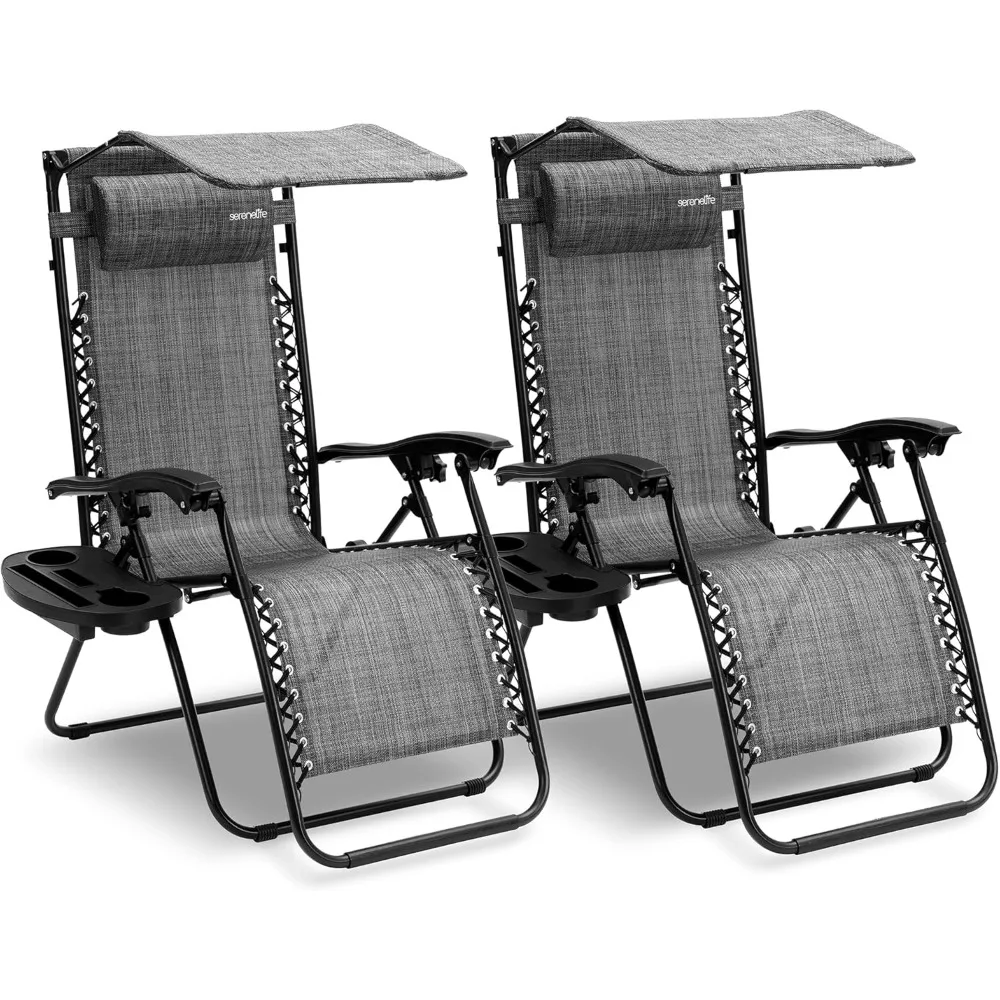 

Zero Gravity Chairs Set of 2 - Adjustable Outdoor Lounge Chairs with Canopy Shade, Side Tray, Cup Holders, Removable Pillows, F