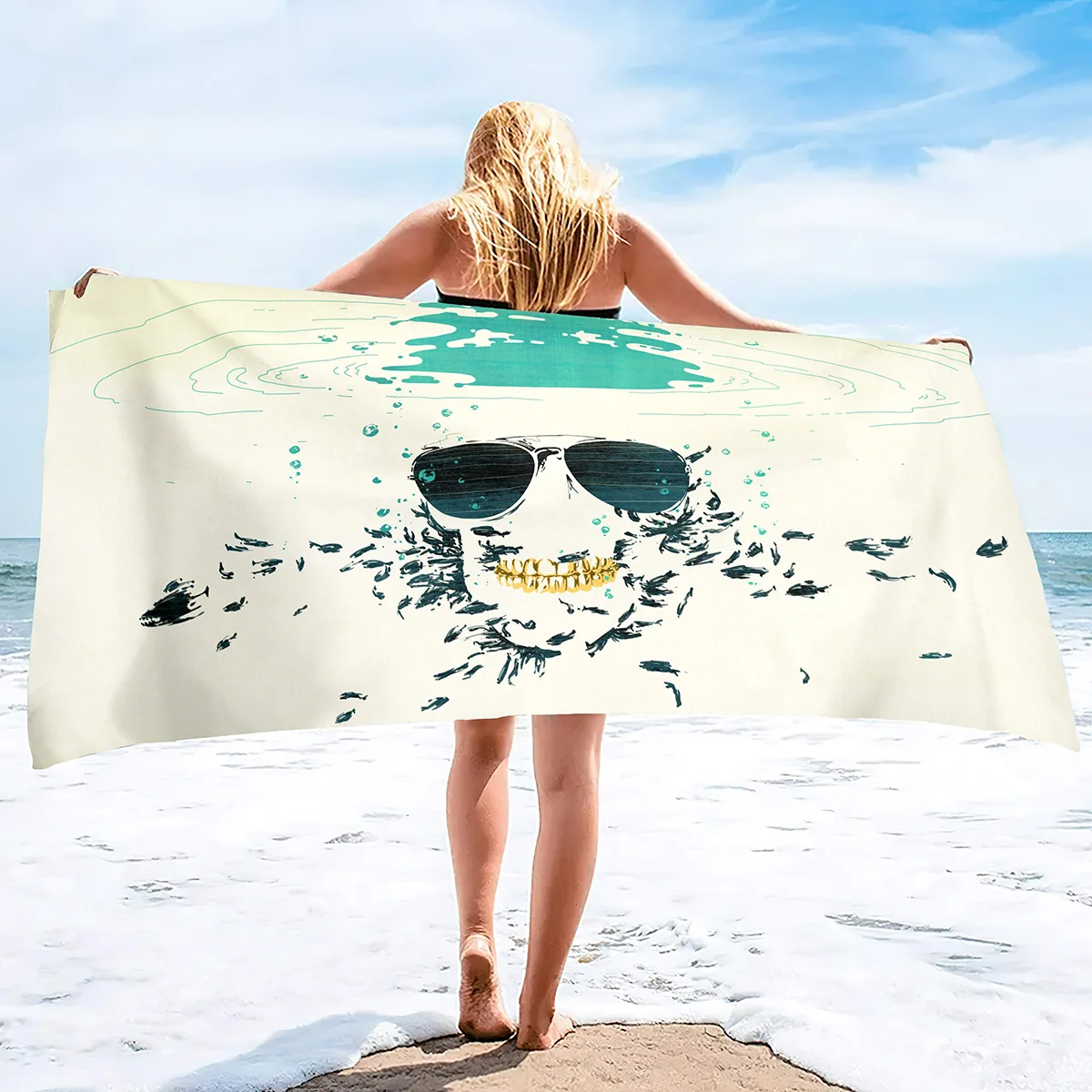 Skull Beach Towel Lightweight Terry Fabric Quick Dry Travel Absorbent Oversized Thin Towels for Pool Swimming Bath Camping