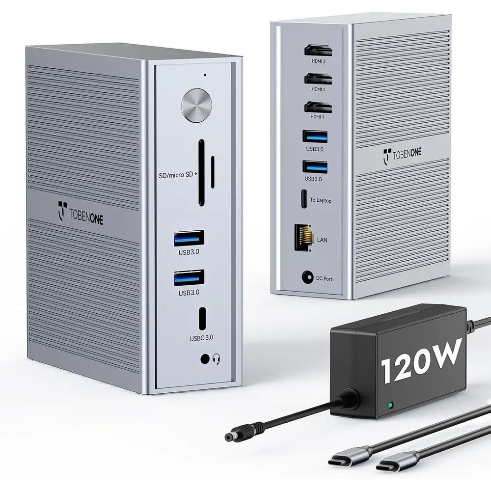 

Universal USB-C 3-Monitor Docking Station with 120W Power Supply, Triple 4K Support, HDMI, USB Ports, Gigabit Ethernet for M1-M5
