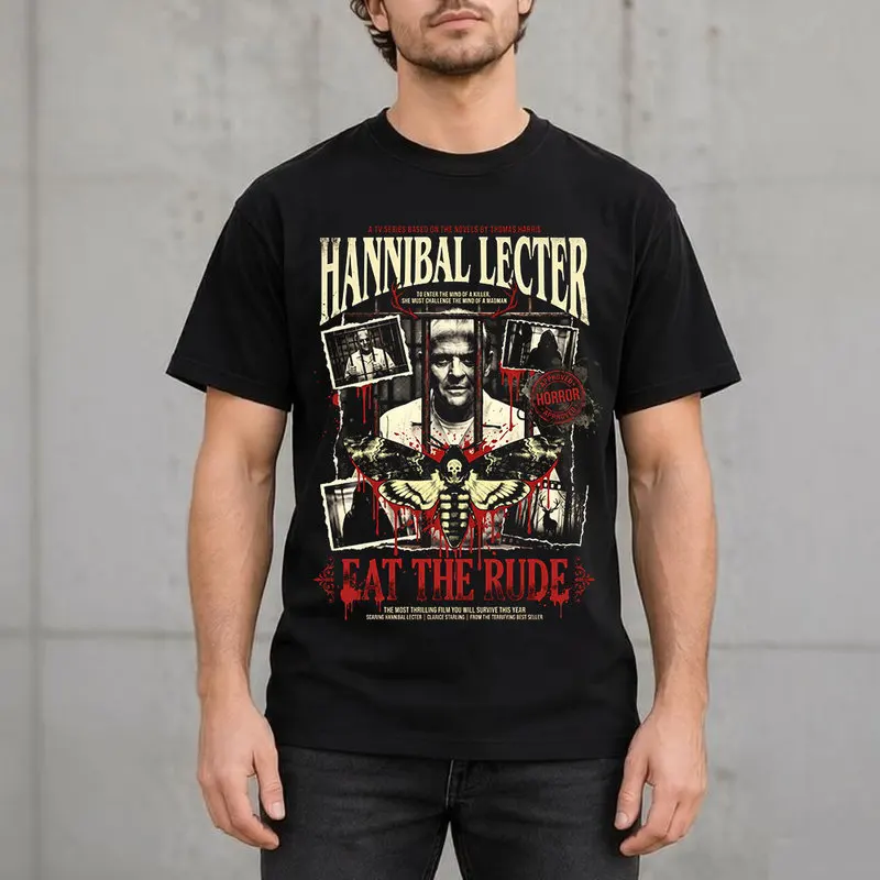Hannibal Lecter Eat The Rude Graphic T-Shirt Horror Death's-Head Hawkmoth Vintage Gothic Unisex Short Sleeve Tee Casual Tops