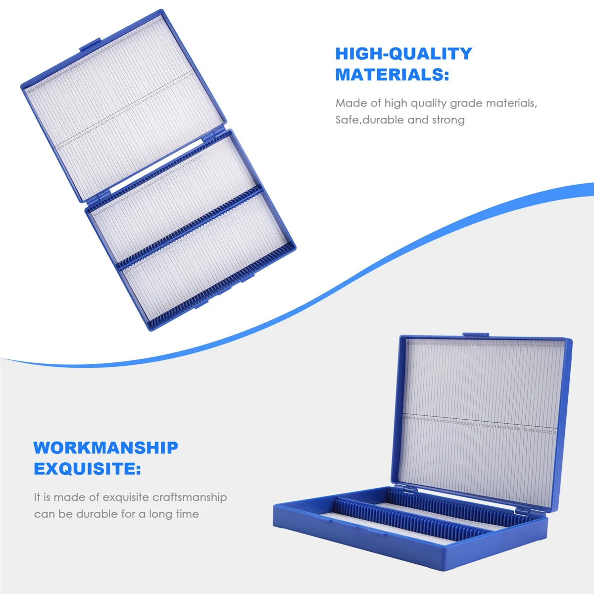 Caja de microscopio de diapositivas de microslide con capacidad rectangular de plástico azul real 100