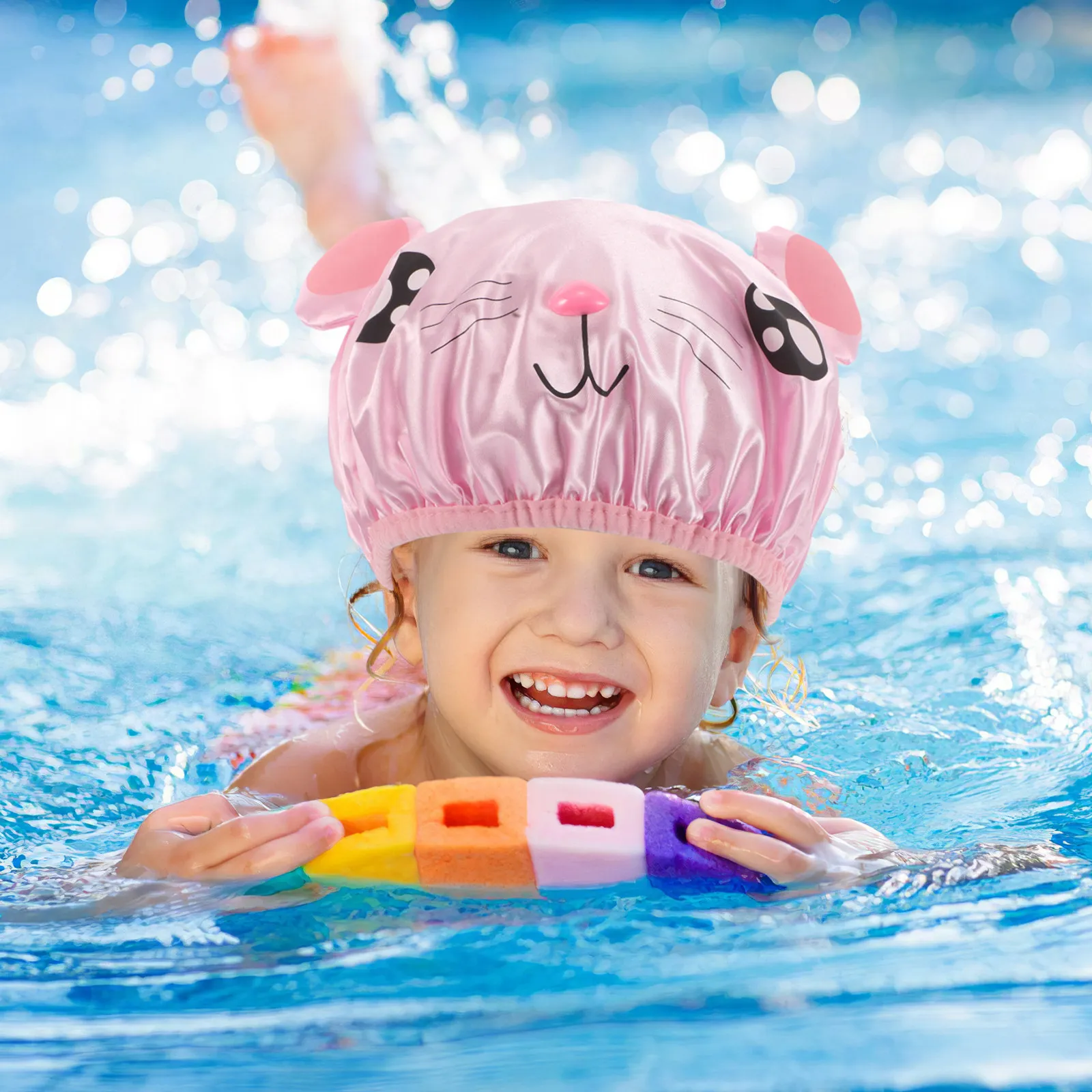 Kids Shower Cap 2pcs Double Layer Waterproof Thickened Bath Hat with Cute Cartoon Design & Comfortable Elastic Fit