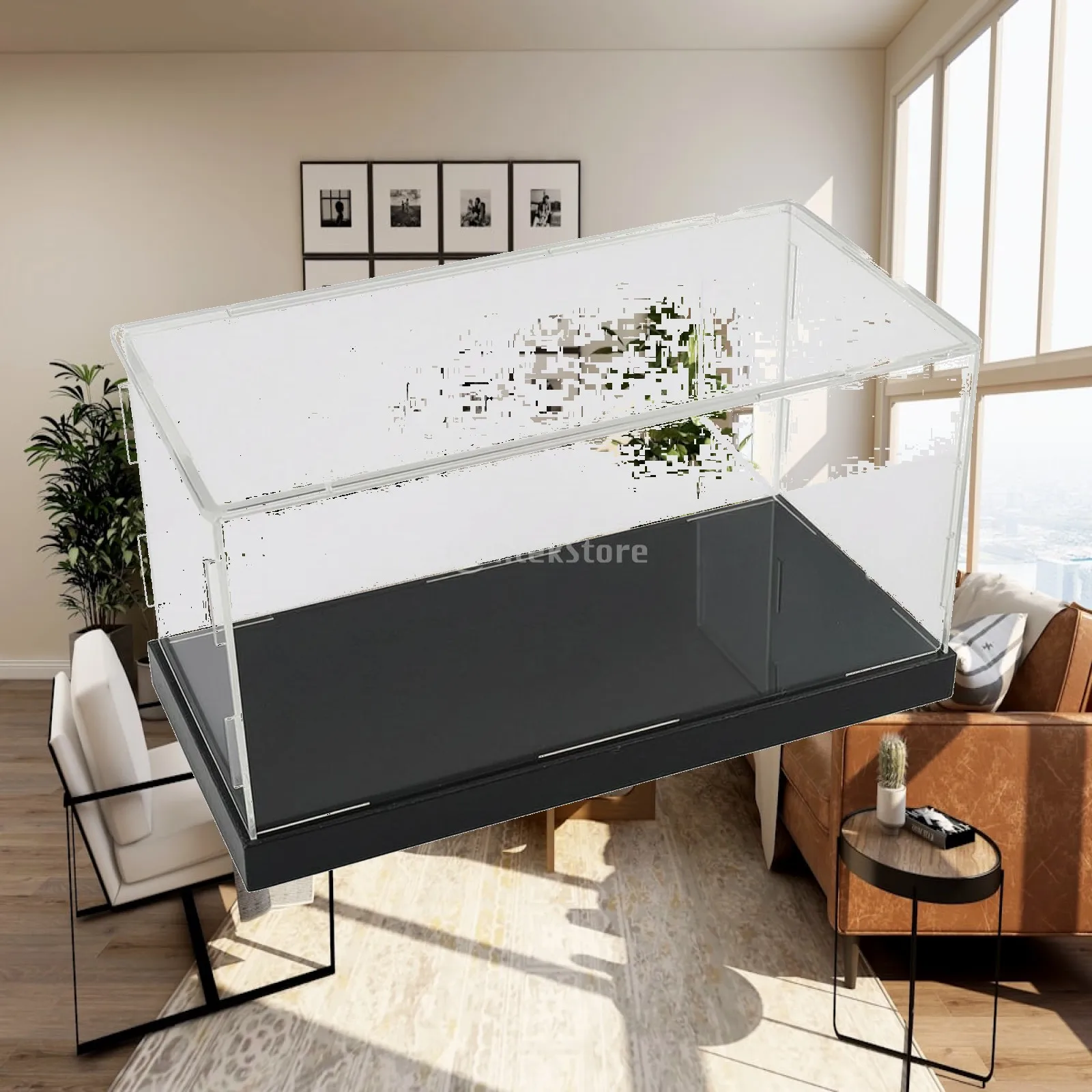 Figure Display Case with Black Base Dustproof Clear Desktop Display Case Transparent Compact for Collectors, Bedroom, Office