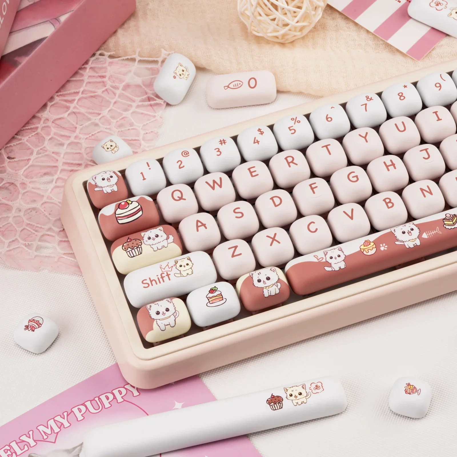 

140 Keys MOG Keycaps Cute Cat Cap PBT Keycap for HI75 HI8 S99 F99 104 F87 61 Mechanical Keyboard Keycaps for Girl Gift