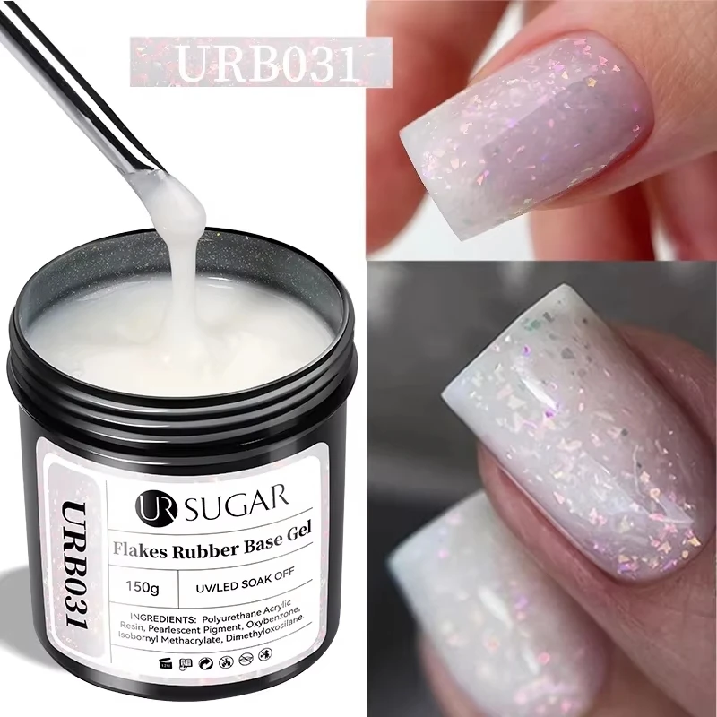 Ur açúcar 150g base de borracha gel unha polonês faísca aurora glitter verniz de borracha embeber fora semi permanente uv led gel manicure