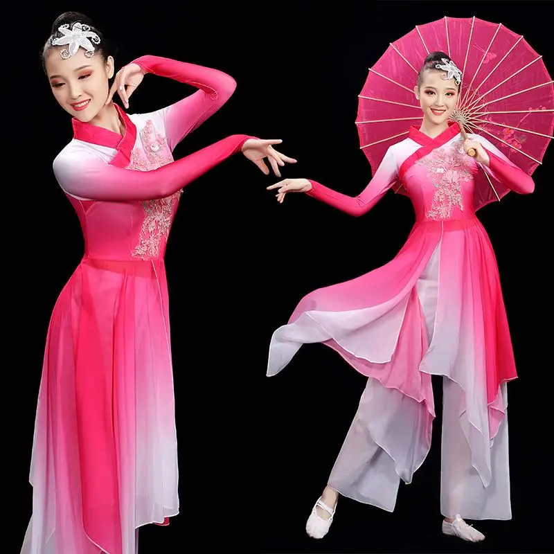 エレガントな大人の女性の古典舞踊パフォーマンス衣装妖精傘ダンスファン古代風aラインスカートプロフェッショナルステージ夏