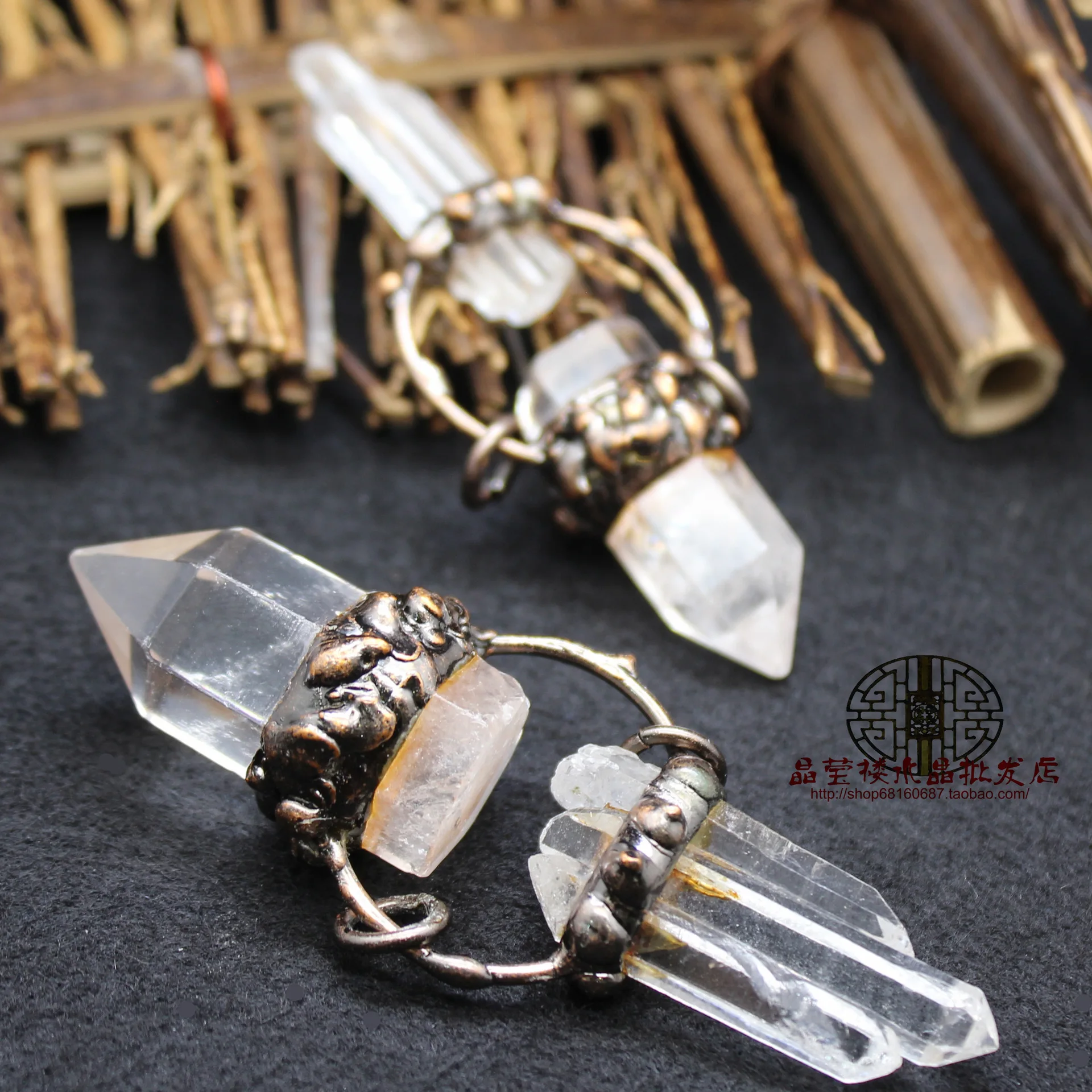 Clear Quartz Pencil Point Vintage Pendants Crystal Druzy BOHO Necklace Pendants