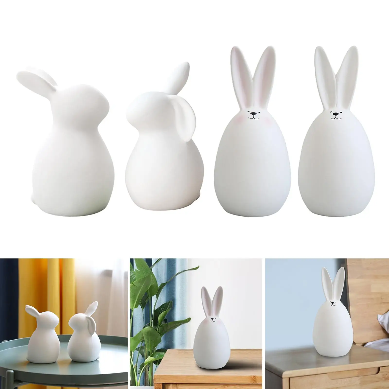 Cute Rabbit Statue Collectible Figures Ceramic Crafts Easter Bunny Figurines for Desk Garden Yard Patio Decor Living Room